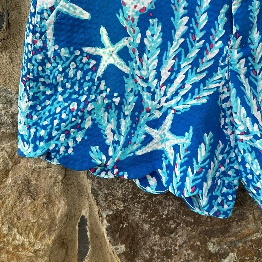 NWT Lilly Pulitzer Buttercup Shorts Brewster Blue Good Reef Scalloped Hem Size 2